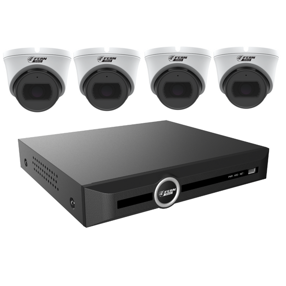 FERN360 Surveillance Kit - 4 Motorised Lens Starlight 5MP Turret Cameras and 10ch 1TB Network Video Recorder